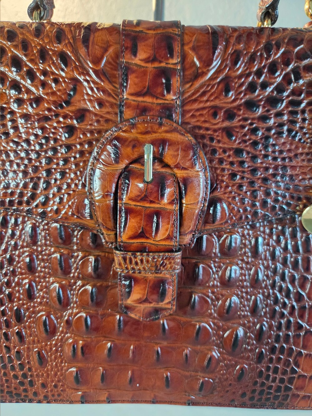 Brahmin Gabriella Satchel Pecan Melbourne Croc Embossed Accordion Bag - Picture 3 of 15